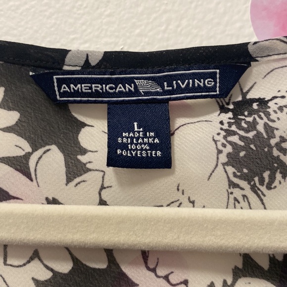 Sheer American Living Black and White Floral Flutter Sleeve Top Size L - Picture 2 of 5